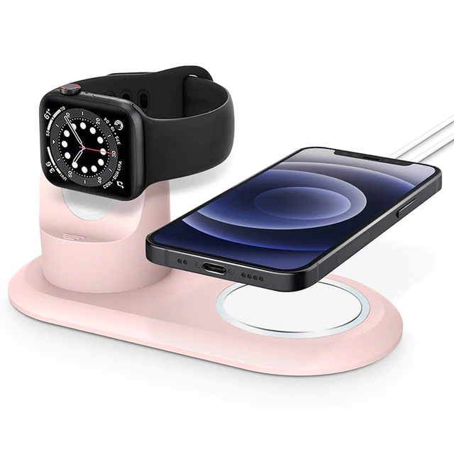 Držák nabíječky pro MagSafe 2v1 Alogy stojan pro Apple Watch / iPhone 12 13 Pink