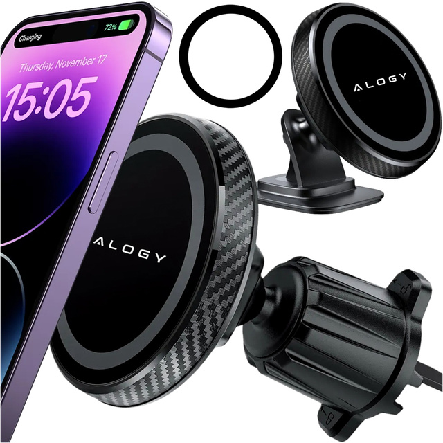 Magnetic car holder for phone, window, grille, cockpit, dashboard, car, phone, Alogy Black