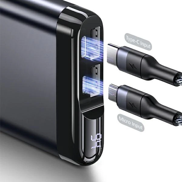 USAMS Powerbank PB55 10000mAh 2xUSB LED displej šedý/šedý 10KCD14801 (US-CD148) hliník