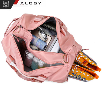 Жіноча спортивна сумка через плече в зал, в літак, ручна поклажа, 48х25, тканина тренувальна, Alogy, Рожевий