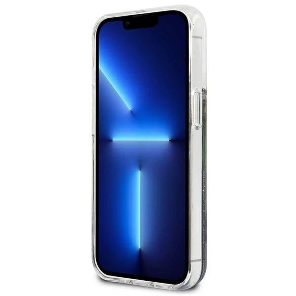 Guess GUHCP13XLFLSB iPhone 13 Pro Max 6,7" niebieski/modrý pevný obal Flower Liquid Glitter