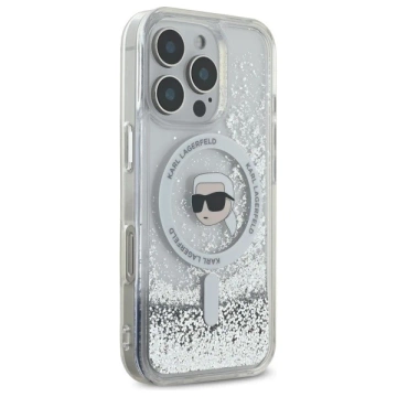 Etui Karl Lagerfeld do iPhone 16 Pro Max 6.9" Magsafe Hardcase Transparent Liquid Glitter Karl Head 