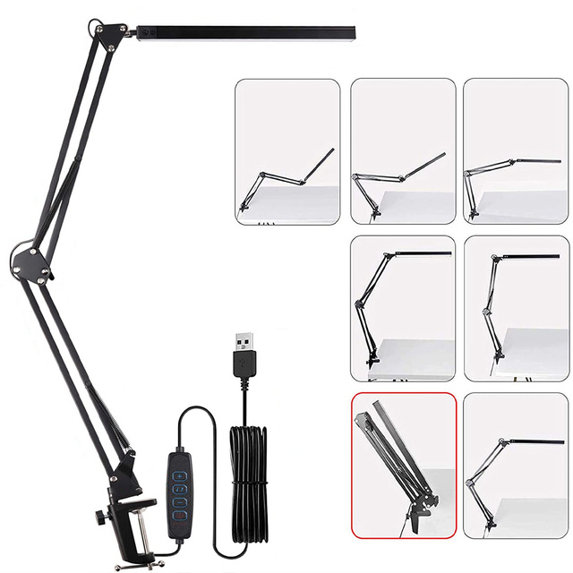 Настільна світлодіодна лампа Alogy Dreslarska USB з регульованим довгим кронштейном для стільниці Чорна