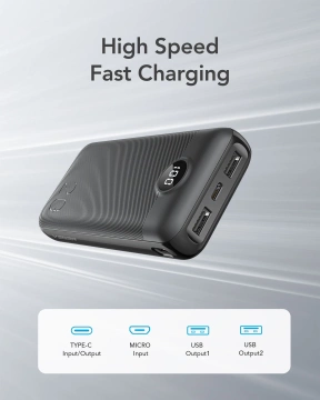 Powerbanka Externí baterie VEGER L20S - 20 000mAh LCD Quick Charge PD 20W černá (VP2039PD / W2039PD )