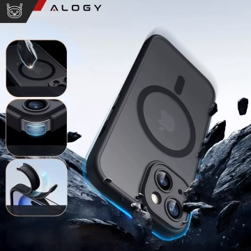 Etui do Apple iPhone 13 obudowa Alogy MagSafe Hybrid Matte Case pokrowiec matowy z ochroną obiektywu czarny + Szkło