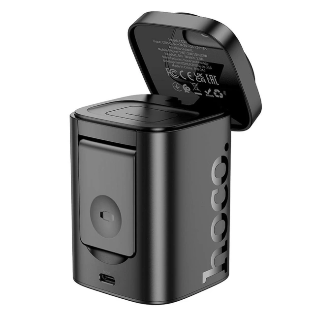 Hoco CQ20 3v1 indukčná nabíjačka 15W pre smartfóny a Apple Watch, slúchadlá, čierna