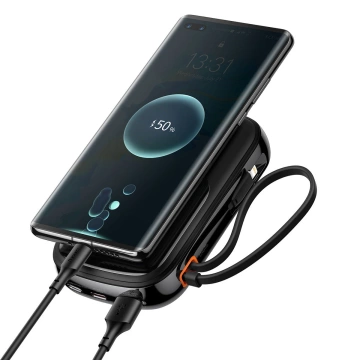 Powerbanka s rychlým nabíjením Baseus Qpow Digital Display 10000mAh 22,5W QC/PD/SCP/FCP s vestavěným USB-C kabelem černá