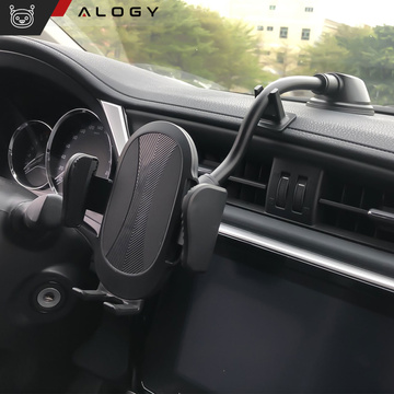 Автомобільний тримач для лобового скла, кабіни, приладової панелі автомобіля, для телефону 7,9". з довгою рукою Alogy Black