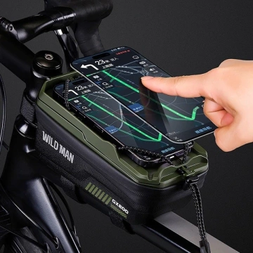 Сумка для рами велосипеда WILDMAN GX200 2L зеленого кольору, тримач для телефону