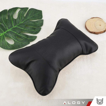 Profiled car neck pillow for the headrest of the car, comfortable soft eco-leather Alogy Black