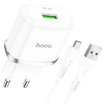 HOCO USB A Wall Charger USB A to Micro USB QC3.0 3A 18W N3 White