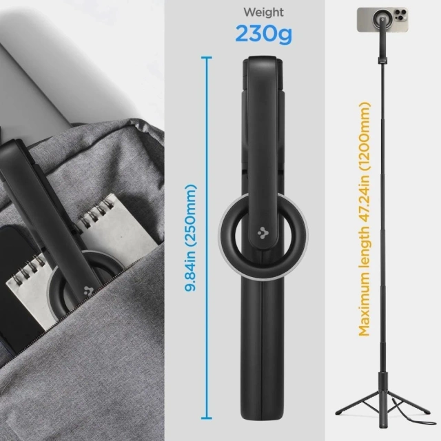 Selfie Stick Stick Stativ Spigen S580W MagSafe Bluetooth Držák telefonu Fotografie Dálkové ovládání Black