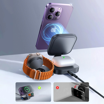 Qi Mag Safe 15W indukčná nabíjačka pre iPhone Apple Watch AirPods bezdrôtová dokovacia stanica 3v1 čierna