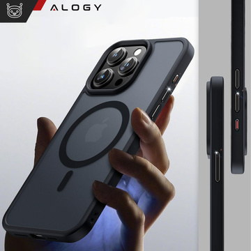 Чохол для iPhone 15 Pro MagSafe Matt Case Cover Matte Alogy Ring Armored Phone Case Black Glass