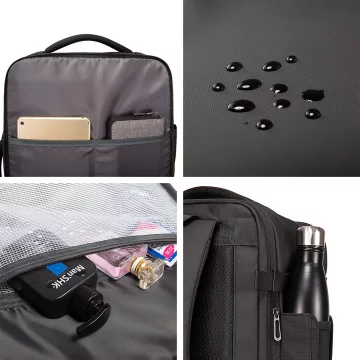 Bange voděodolný batoh na 15,6" notebook, městský cestovatel, 45x30x16 cm, do práce, do letadla, pánské, dámské, s USB portem Černá