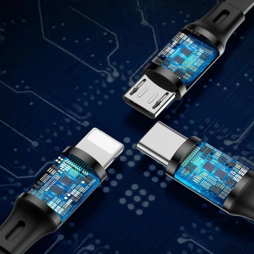 Baseus Golden Loop 3v1 predlžovací kábel USB - micro USB / Lightning / USB-C 3.5A 35 cm - 120 cm čierny (CAMLT-JH01)