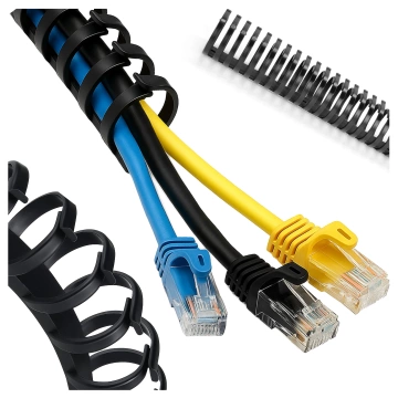 Spring-loaded under-desk cable organizer – flexible 50×4 cm self-adhesive cable management cover – Alogy CableStrip™ Black