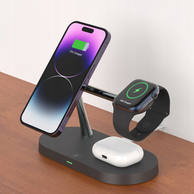 Qi Mag Safe 15W індуктивний зарядний пристрій для iPhone Apple Watch AirPods Wireless 5in1 Docking station Black