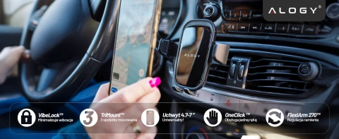 Držák telefonu do auta, okno, mřížka, kokpit, palubní deska, auto, auto, pro 7" telefon Alogy 3v1 Black Organizer