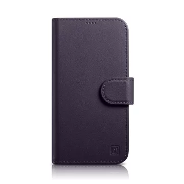 iCarer Wallet Case 2v1 puzdro na telefón pre iPhone 14 Pro Max Anti-RFID Flip Leather Cover Dark Purple
