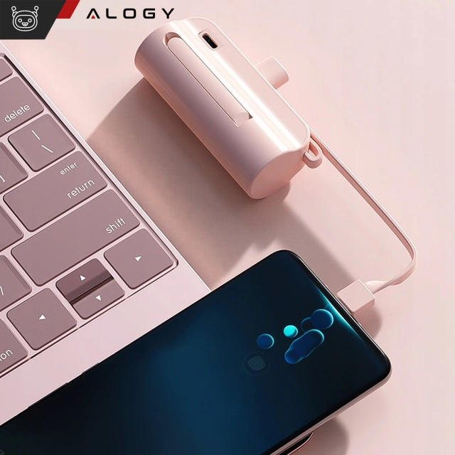 PowerBank 5000mAh Alogy pocket power bank small external charger Power Bank USB-C and lightning Pink