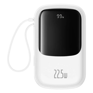 Baseus Qpow Pro 20000mAh 22.5W Powerbank with Built-in USB-C Cable and Display - White