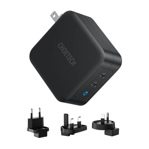 Зарядний пристрій Choetech PD6008 GaN 100 Вт з 2 портами USB-C, чорний, з функцією живлення