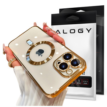 MagSafe Hülle für Apple iPhone 14 Pro Max Alogy Glamour Luxus Ringgehäuse Goldenes transparentes Glas