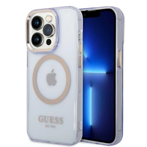 Etui Guess GUHMP14LHTCMU für iPhone 14 Pro 6,1" lila/lila Hartschale Gold Outline Translucent MagSafe