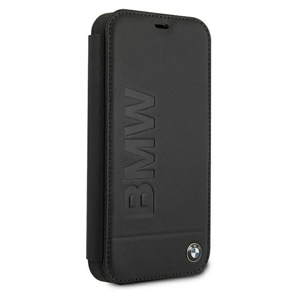 Pouzdro na telefon BMW BMFLBKP12SSLLBK pro Apple iPhone 12 Mini 5,4" Black/Black Book Signature