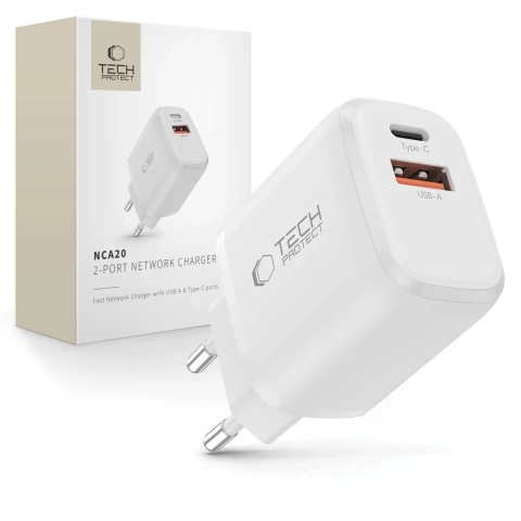 Ładowarka Sieciowa 2xUSB Tech-Protect NCA20 20W PD QC3.0 Biała
