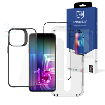 Sklenená šošovka krytu pre iPhone 15 Pro Set 3mk Comfort Set 4v1 tvrdená šošovka puzdra