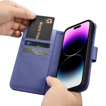 Peňaženka iCarer 2v1 kryt iPhone 14 Pro Max kožený flipový kryt Anti-RFID svetlofialový (WMI14220728-LP)