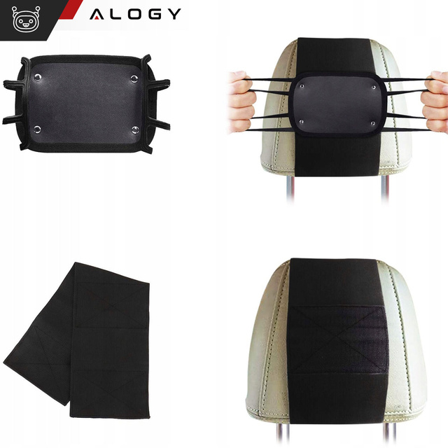 2x Držiak na opierku hlavy do auta pevný suchý zips na čítačku tabletu Alogy Car flexibilný čierny