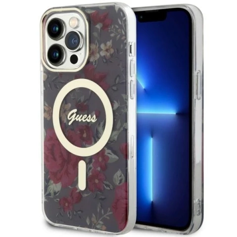 Puzdro na telefón Guess GUHMP14XHCFWSA pre Apple iPhone 14 Pro Max 6,7" zelené/khaki pevné puzdro Flower MagSafe