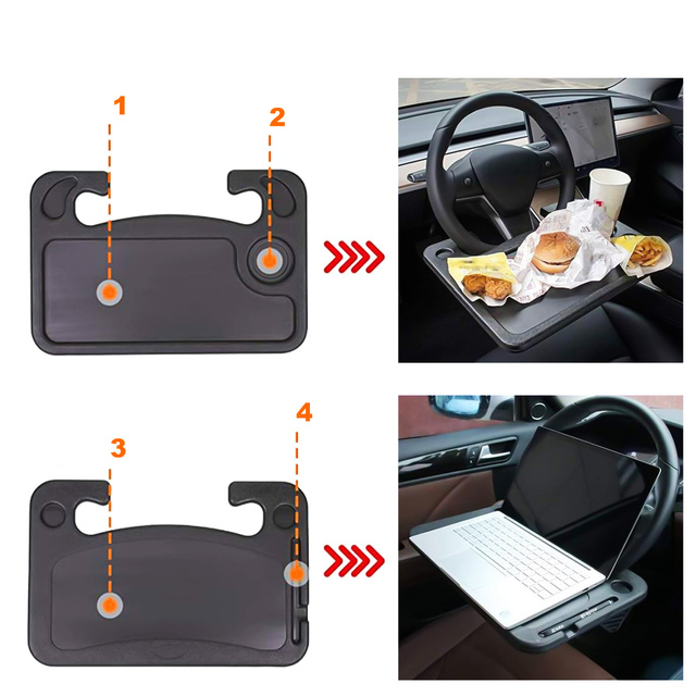 Car organizer steering wheel table tray holder laptop stand, drinks and meals Alogy black