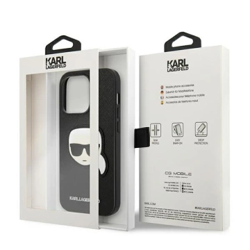 Захисний чохол для телефону Karl Lagerfeld KLHCP14LSAPKHK для Apple iPhone 14 Pro 6.1" black/black hardcase Saffiano Karl`s Head Patch