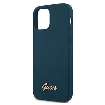 Guess GUHCP12SLSLMGBL iPhone 12 mini 5,4" niebieski/modré pevné puzdro Metal Logo Script