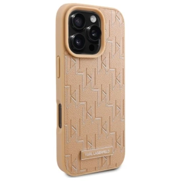 Puzdro Karl Lagerfeld pre iPhone 16 Pro 6,3" béžové pevné puzdro MagSafe kožené monogramové kovové logo