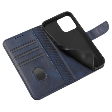 Magnetické pouzdro na telefon iPhone 14 elegantní pouzdro s odklápěcím krytem a funkcí stojánku modré