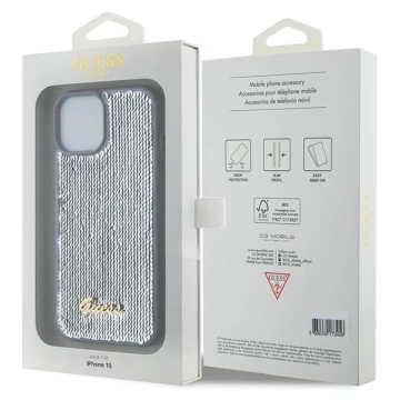 Etui Guess GUHCP15SPSFDGSS do iPhone 15 6.1" srebrny/silver hardcase Sequin Script Metal