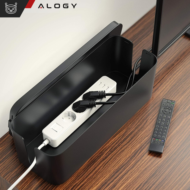 Cable organizer desk floor container box for cables slats Alogy Box S 23cm Black