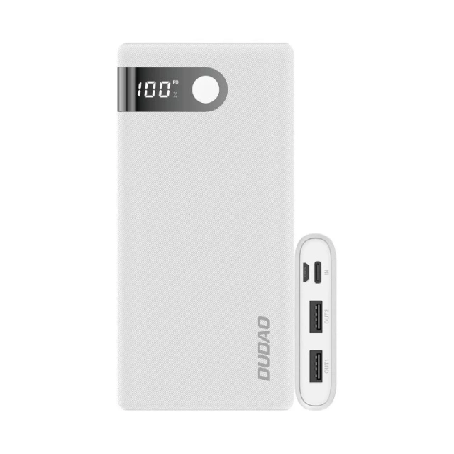 Dudao Powerbank 10000 mAh 2x USB / USB Type C / Micro USB 2 A mit LED-Bildschirm weiß (K9Pro-01)