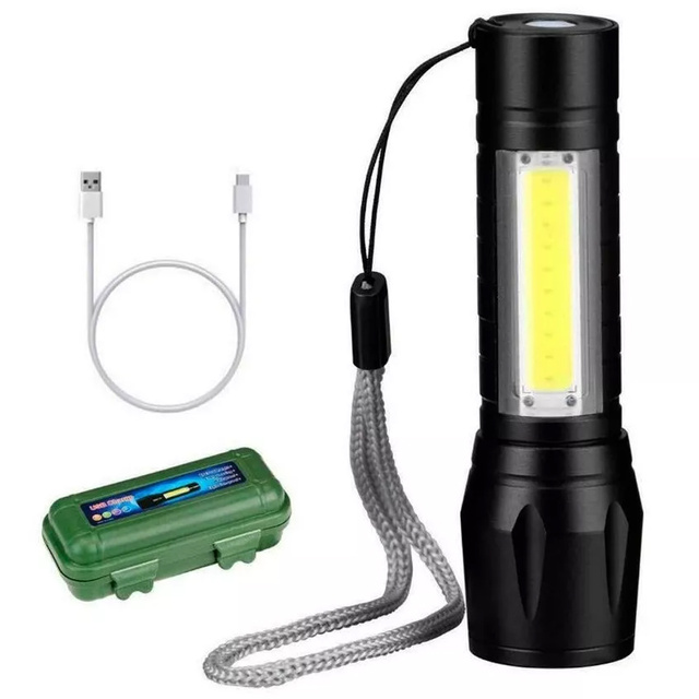 Taktische Taschenlampe Mini Classic Light 9cm LED COB T6 mit verstellbarer Zoom-Tasche schwarz