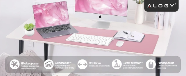 Podložka na stůl 90×45 cm – protiskluzová ochranná podložka z elegantní PU ekokůže, pro myš a klávesnici, stylová a odolná – Alogy WorkMat™ Pink