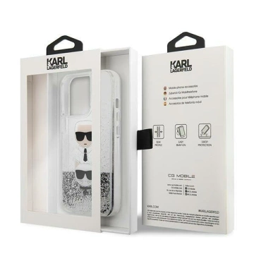 Karl Lagerfeld KLHCP13LKICGLS ochranné puzdro na telefón pre Apple iPhone 13 Pro / 13 6,1" strieborné/strieborné pevné puzdro Liquid Glitter Karl