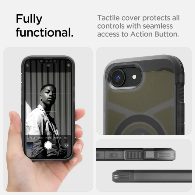 Puzdro Spigen Tough Armor Mag MagSafe Frost pre iPhone 16e, čierne