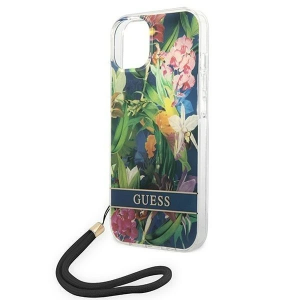Etui Guess GUOHCP14MHFLSB do Apple iPhone 14 Plus 6,7" niebieski/modré pevné puzdro Flower Strap