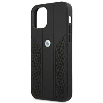 Pouzdro na telefon BMW BMHCP12LRSPPK pro Apple iPhone 12 Pro Max 6,7" černo/černé pevné pouzdro Kožené zakřivené perforované