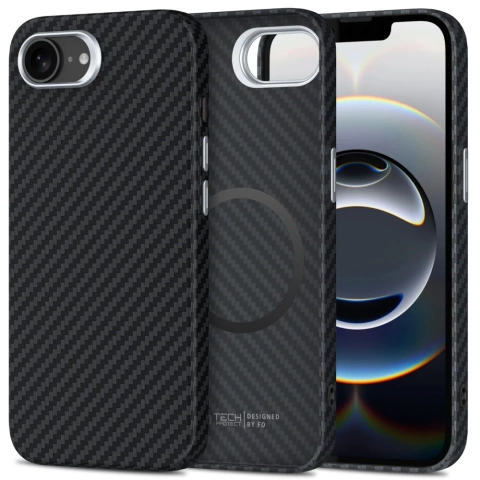 MagSafe Tech-Protect Ion Carbon iPhone 16e Case Black/Silver
